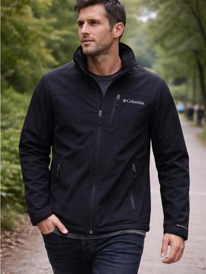 Columbia Softshell Jacket Mens M Black Full Zip Outdoor Wind Resistant