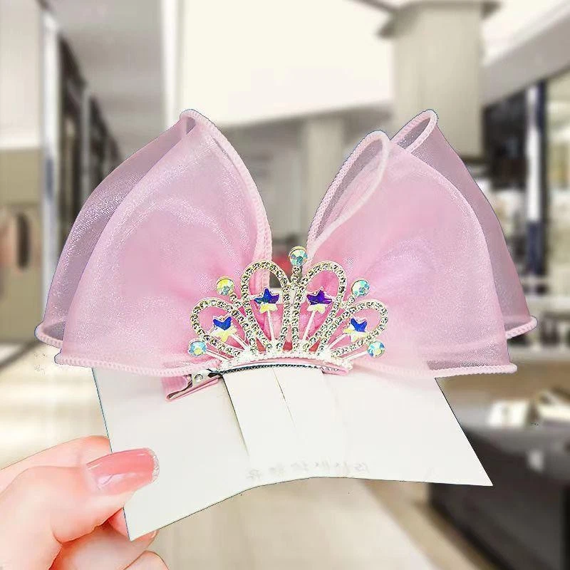 Lazos para el cabello arco iris pastel color degradado princesa corona pinzas para el cabello moño de pie Foto 4 de 4