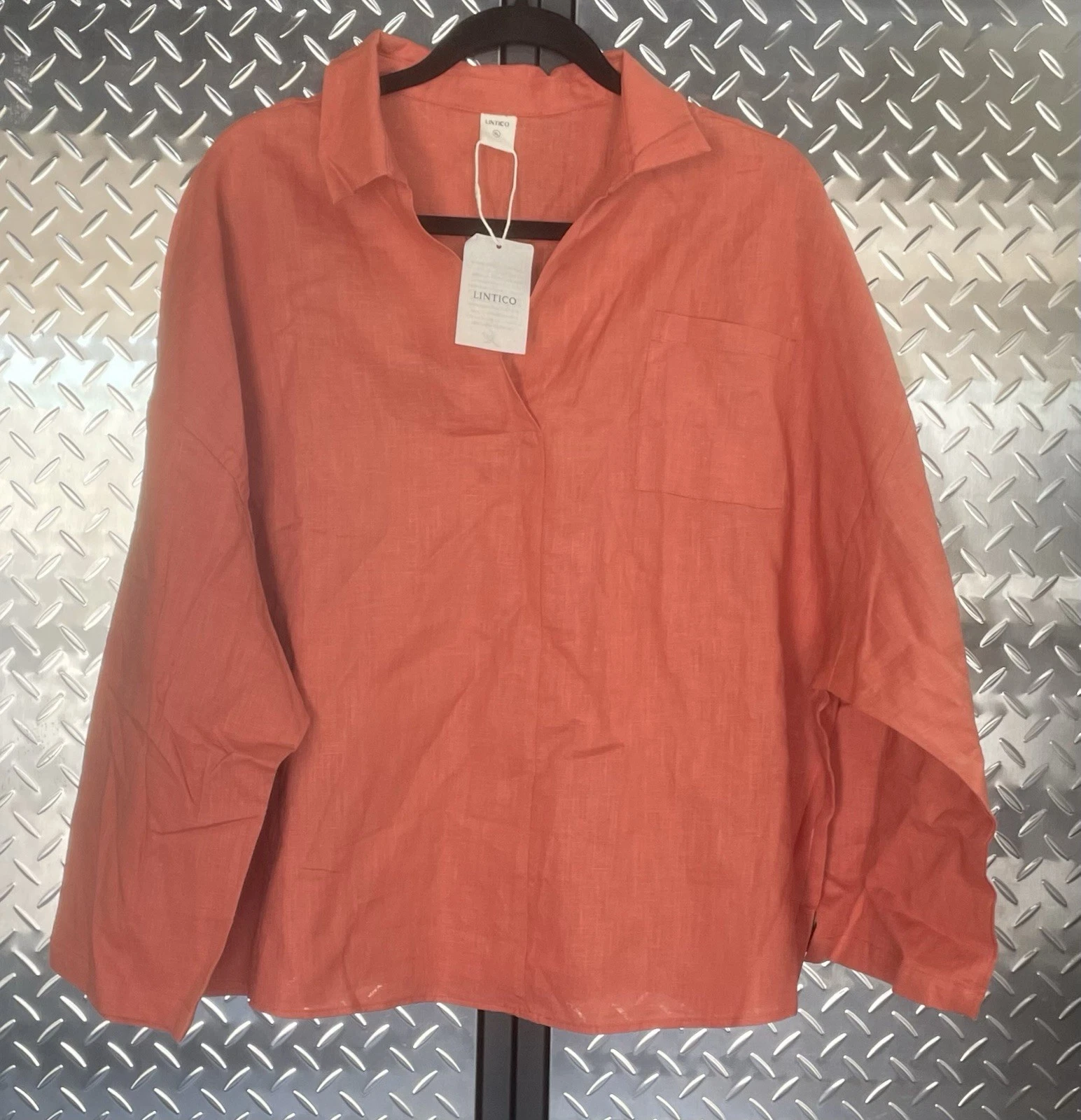 Lintico Womens XL Orange Linen Blend Tunic Oversized Lagenlook NWT