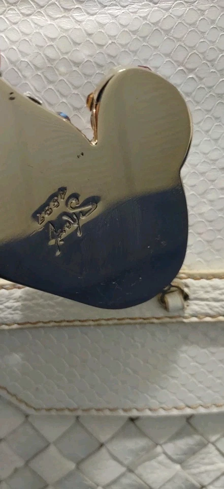 Sharif 1827 Studio White Leather Satchel Handbag Jeweled Croc Bag Charm Work~ - Image 3 of 4