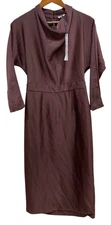 Reiss Dress Size 6 Berry Mock Neck Zipper Long Sleeve Slit