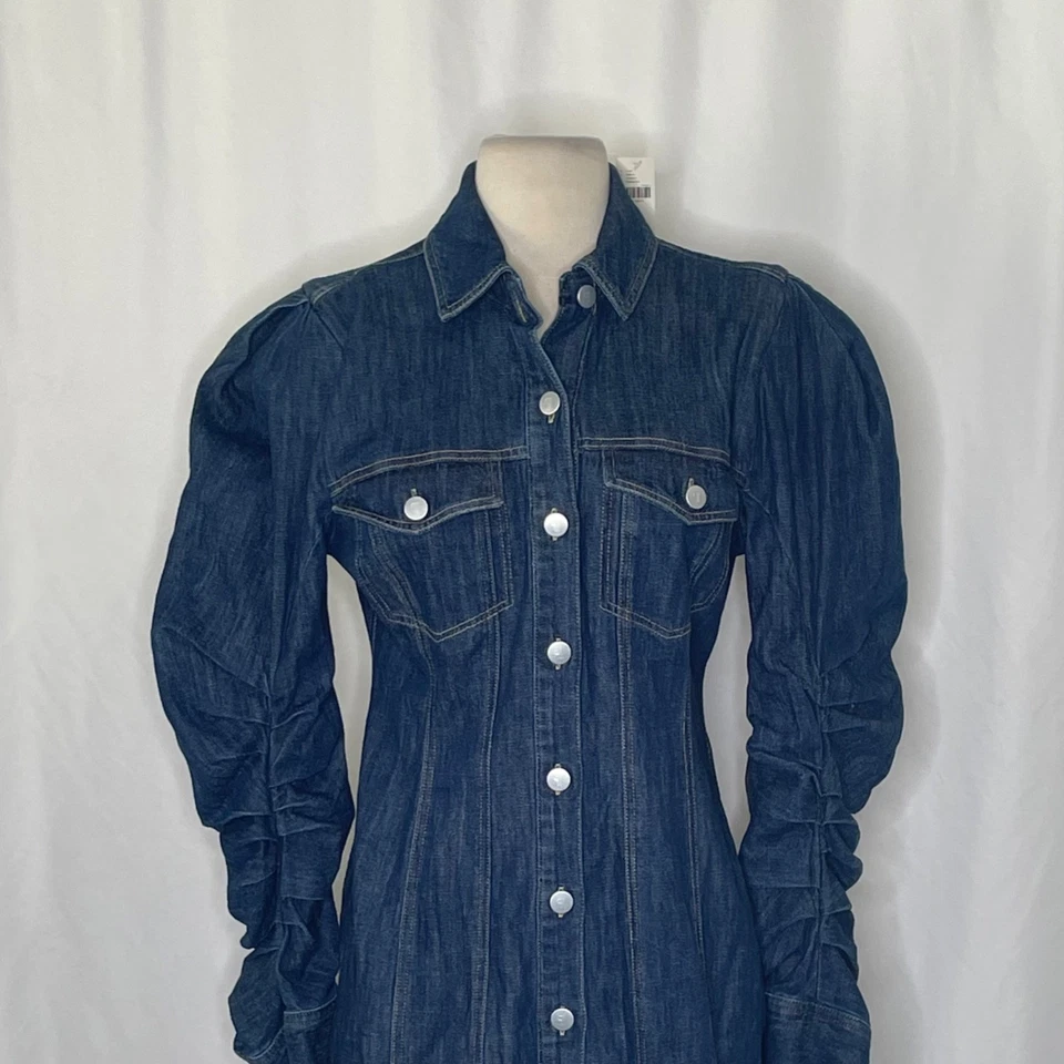 ¡NUEVO CON ETIQUETAS! Mini Vestido Anthropologie PILCRO Manga Larga Botón Delantero Costura Denim Pequeño Foto 3 de 4