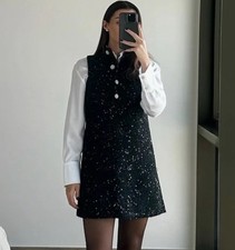 NWT ZARA Sequined Textured Mini Dress Black 9251/949 Size M