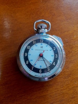 Vintage Ingersoll Triumph mit Stop/Start Stopper Taschenuhr funktioniert 1950/60'
