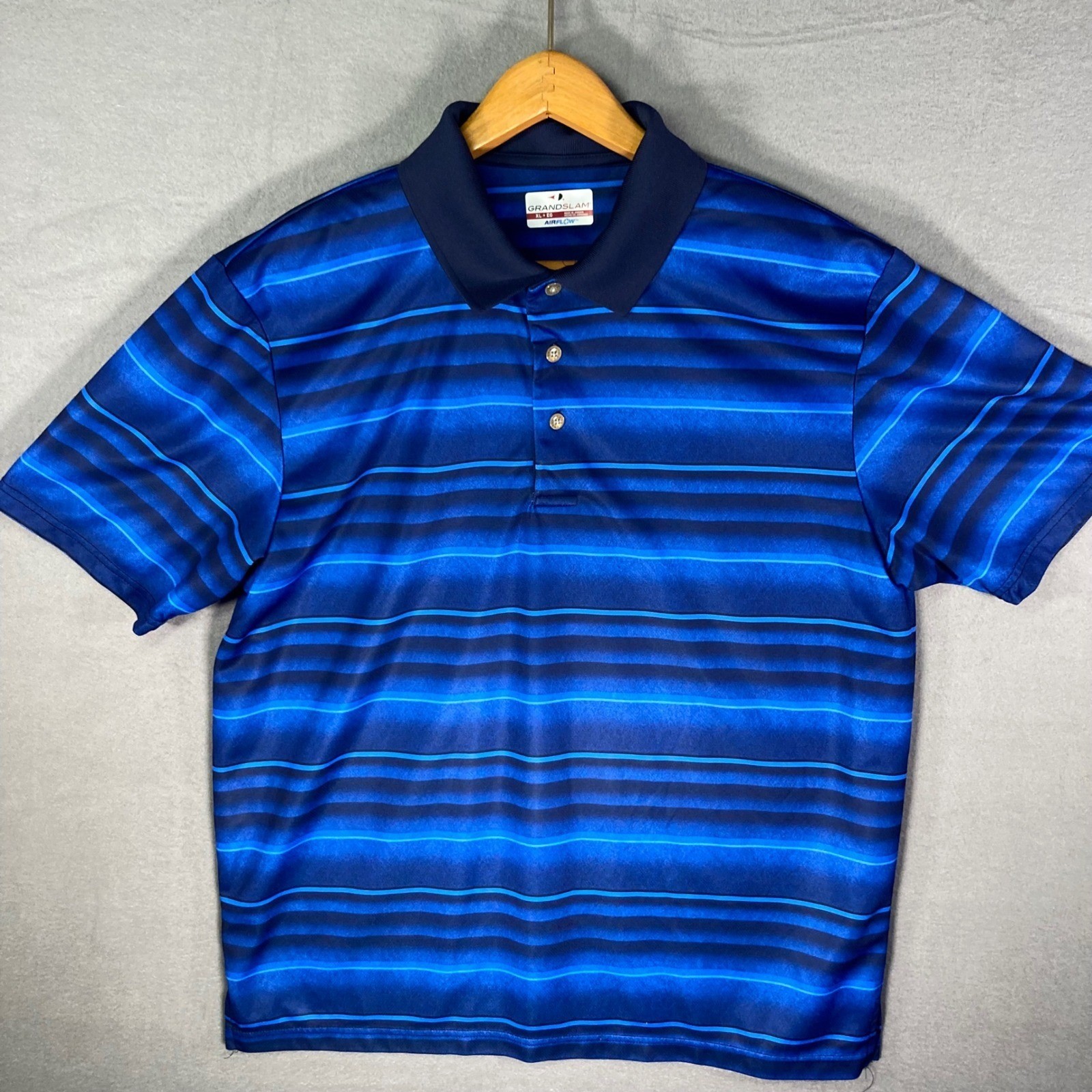 Grand Slam Mens Golf Polo Shirt XL Blue Striped Airflow Short Sleeve