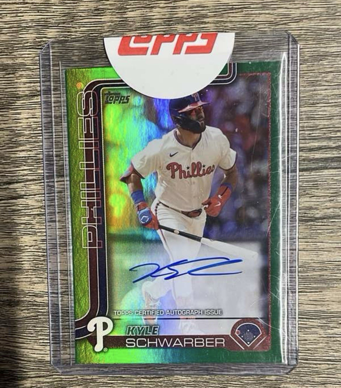 2025 Topps Series 1 Kyle Schwarber Green Foil Real Ones Auto /99 #141