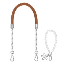 62cm/24.4" PU Leather Braided Purse Straps Light Brown, Silver Buckle 