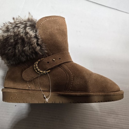 Bearpaw Boots Youth 4 Helaina Snow Brown Suede Pull On Casual Ankle Top Comfort - Picture 5 of 8