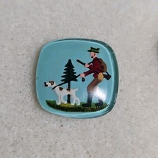 Vintage German Glass Reverse Intaglio Cabochon - Hunter with Dog - 20 mm