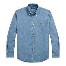 Polo Ralph Lauren Men's Classic Fit Light Indigo Chambray Shirt Long Sleeve