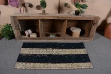 Handcrafted Beige and Blue Area Rug, Vintage Wool Carpet, 2.3x4.6 ft