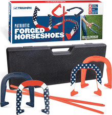 Forged and Steel Horseshoe Set Complete with 4 Horseshoes, 2 Stakes - Patriotic