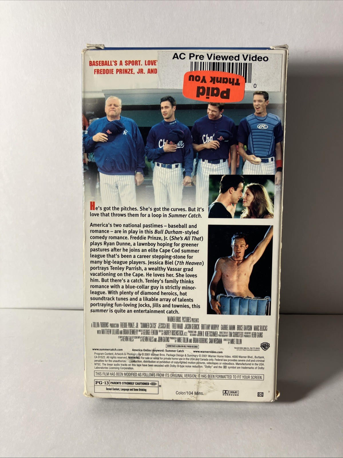 Summer Catch (VHS, 2001) Matthew Lillard, Jessica Biel ** Buy 3, Get 1 ...