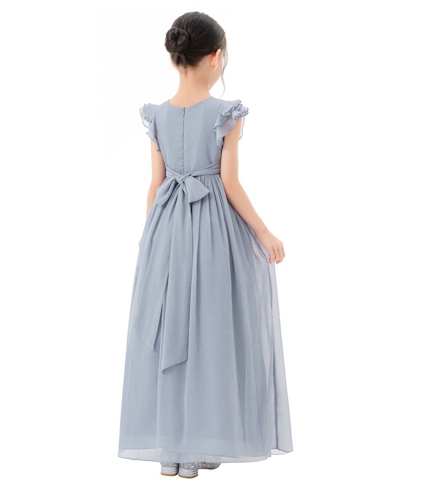 Cute A-Line Pleated Chiffon Maxi Dress for Girls
