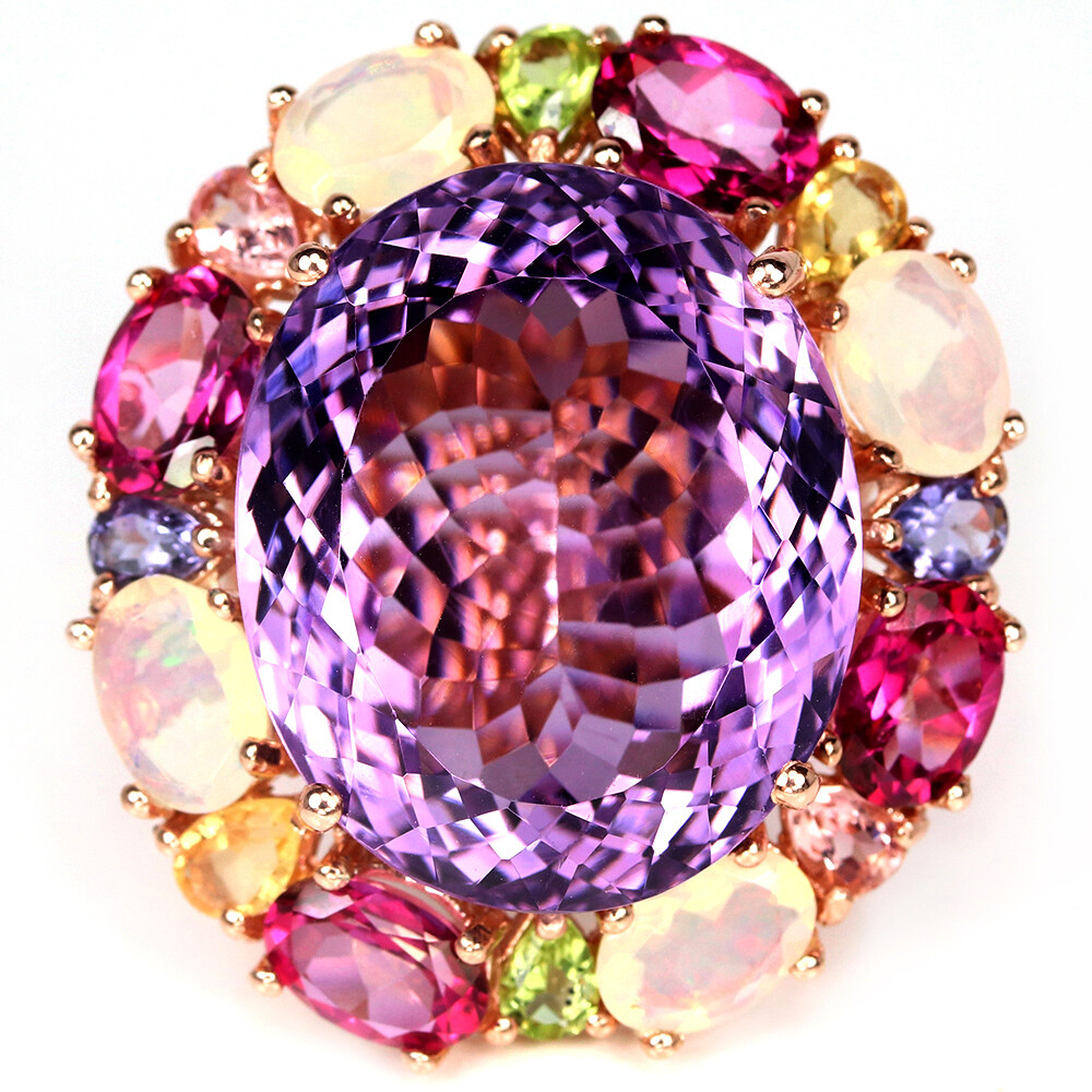 Real Amethyst Opal Topaz Iolite Peridot Citrine 925 Sterling Silver Ring Size 6.75