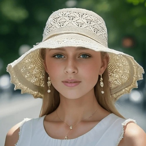Ladies Foldable Sun Cap Beach Wide Brim Floppy Straw Hat Spring Summer Sun Hat - Picture 9 of 17
