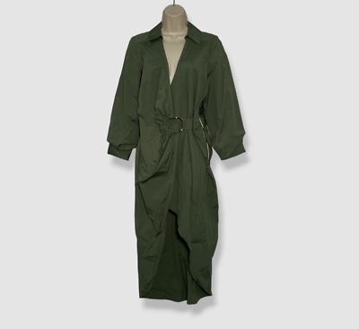 $498 Veronica Beard Women's Green Gold-Tone Ring Afton Wrap Midi Dress Size 4
