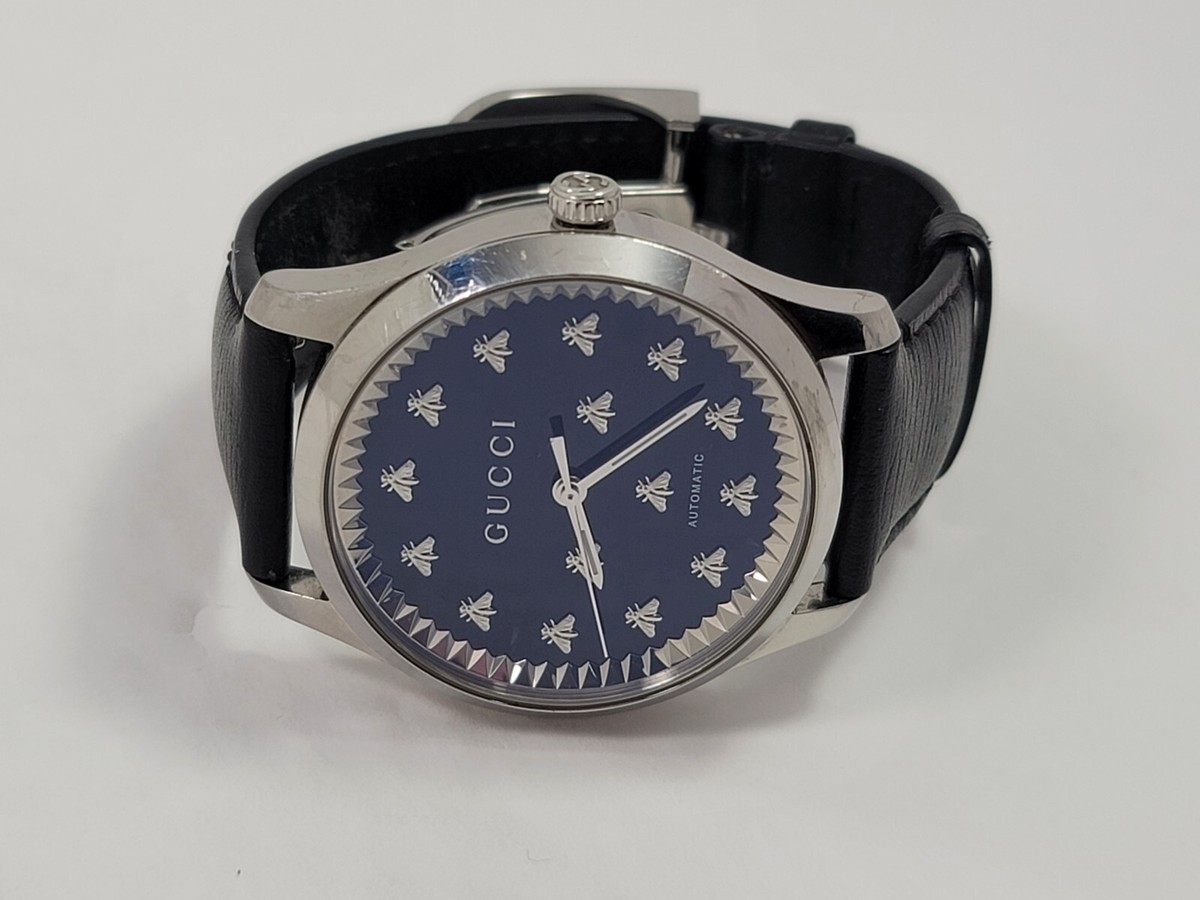 Gucci G-Timeless SWISS Automatic Black Dial Leather Strap Men's