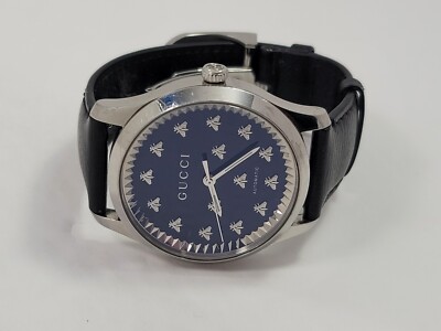 Gucci G-Timeless SWISS Automatic Black Dial Leather Strap Men's