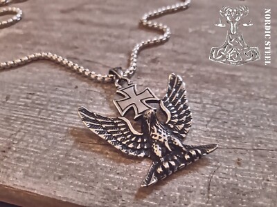 Adler mit Eisernem Kreuz Edelstahl Anhänger/Halskette Rocker Biker Schmuck NEU