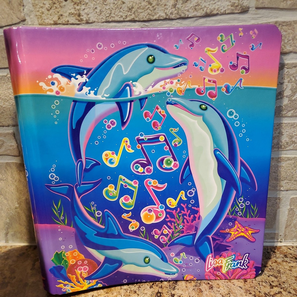 Vtg Lisa Frank Dolphins Music 3 Ring Binder Curve Back Binder