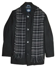 NEW Men's Dockers Black Wool Blend Pea Coat with Scarf SMALL