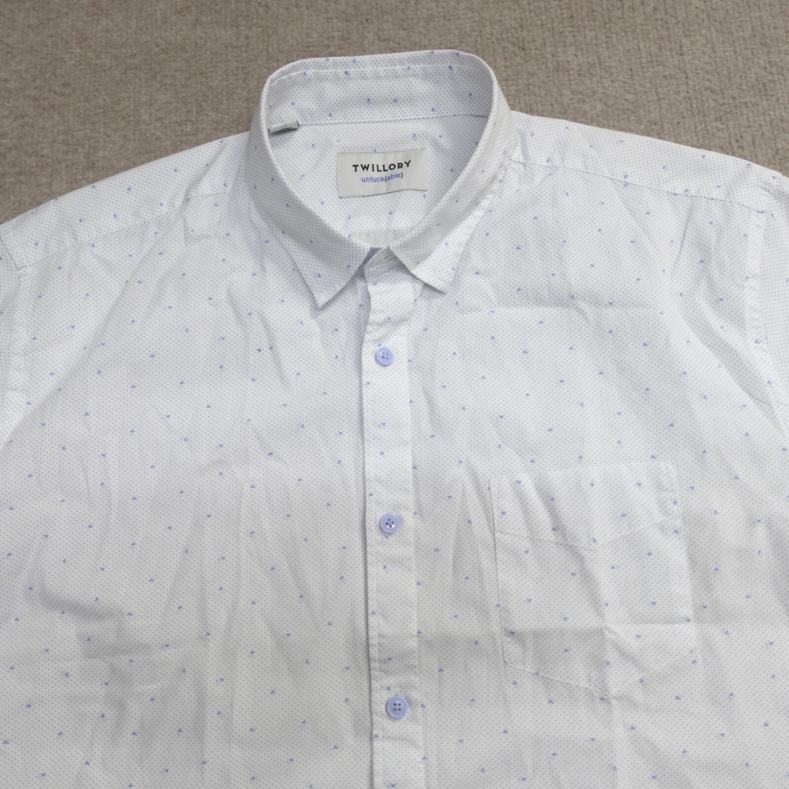 Twillory Mens Shirt XL White Tailored Fit Untuckable Chest Pocket