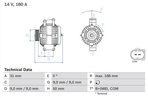 Bosch 0 986 082 500 Alternator Fits Mercedes-Benz C-Class C 200 CDI C 220 CDI