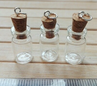 x3 Miniatur Glasflasche Mini Glas Anhänger für Schmuck & Silber Spaltringe 