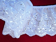 White Satin Embroidered Gathered Broderie Lace Trim 3"/8cm CHOOSE LENGTH