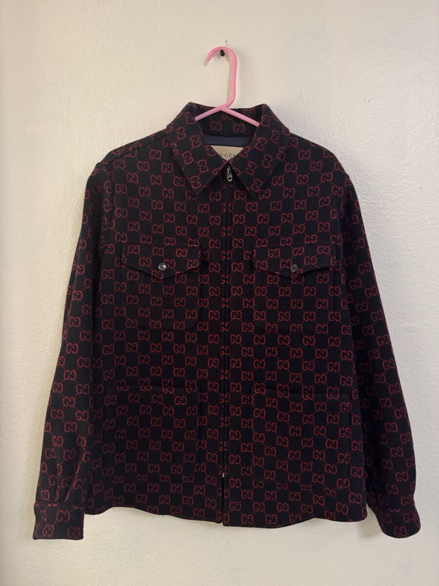 Rare Black dark Navy Red Gucci Zip Up Collared Jacket 638807 Rare Black dark Navy Red Gucci Zip Up Collared Jacket 638807