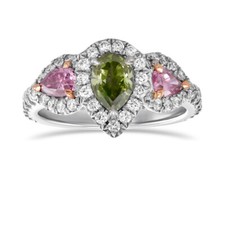 925 SS 1.50 CT Wonderful Green Peridot  PInk Sapphire With White CZ Unique Ring