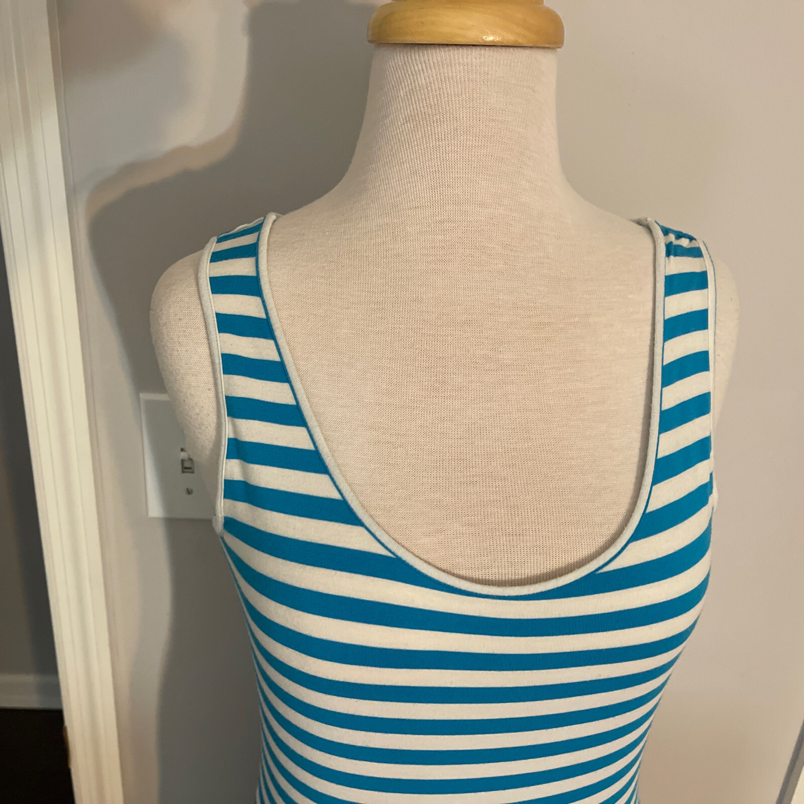 Calvin Klein Turquoise & White Striped Knit Sleeveless Maxi Dress Size 6 thumbnail 5