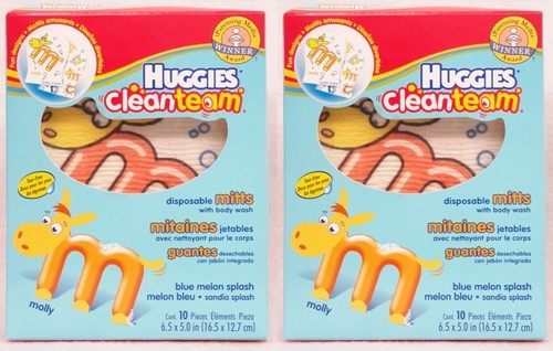 20 Huggies Cleanteam Blue Melon Splash Dusposable Mitts With Body Wash 2 Pack - 第 1/1 張圖片