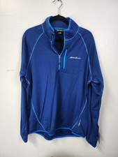 Eddie Bauer Pullover Large Sweater Freeheat Blue Half Zip Pocket New Outdoor