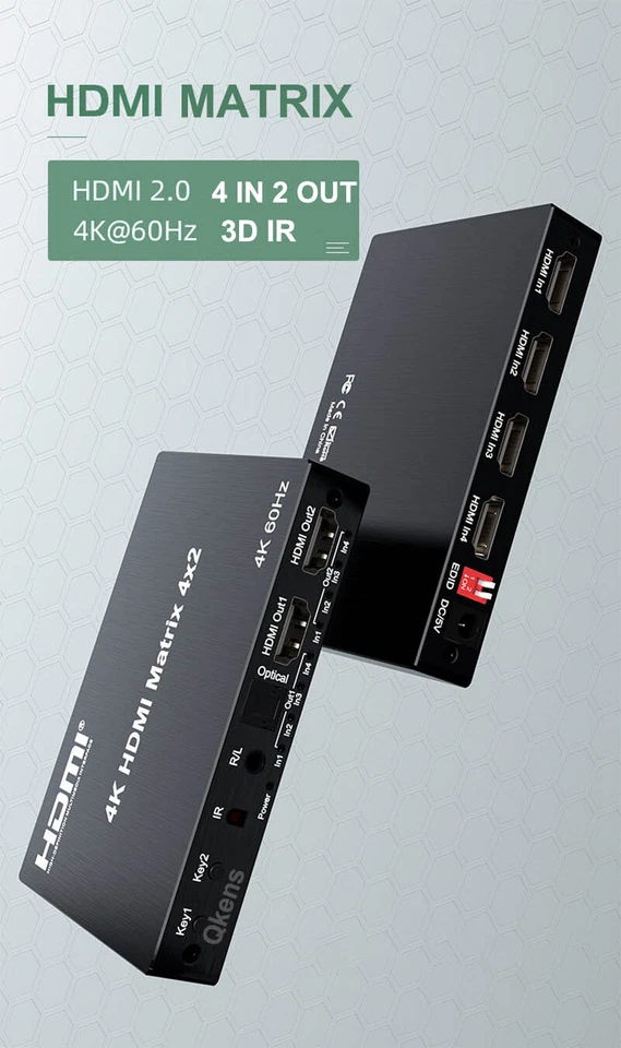 4K 60hz HDMI Matrix 4x2 4 IN 2 OUT Switch Splitter Video Converter Dual Display - Image 3 of 4
