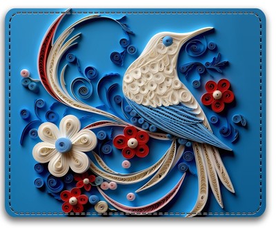 Faux Leather Mouse Pad 8''x10''-Smooth, Soft Surface - 3D Look Bird With Flowers