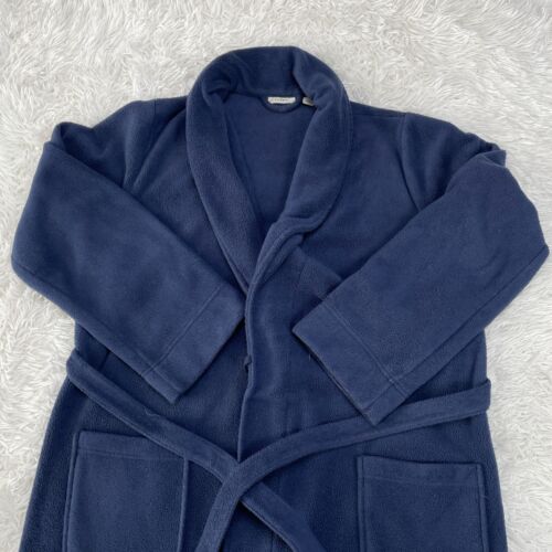 LL Bean Robe Womens Medium Blue Winter Fleece Wrap Front Belted Housecoat Lounge - Picture 2 of 14