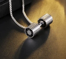 large DUMBBELL WEIGHT BARBELL GYM pendant 24" Sterling Silver 925 necklace men