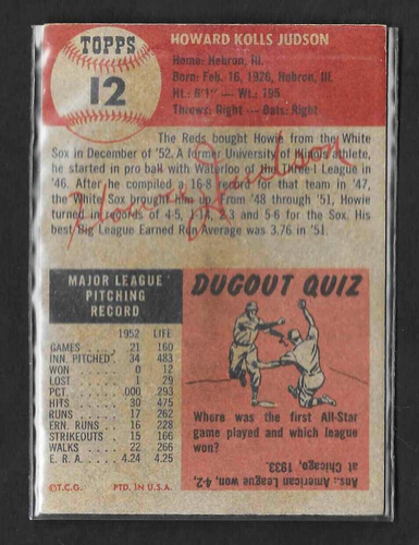 1953 Topps Howie Judson 12 VG - aaalvins - Picture 2 of 2