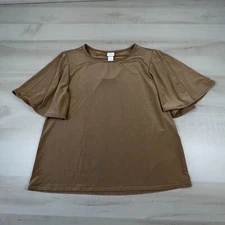 H&M Womens Top Small Golden Tan Blouse Short Sleeve Flutter Flowy Shirt