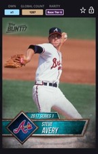 TOPPS BUNT 2017 STEVE AVERY 1207cc TEAL BASE AWARD, ATL BRAVES [DIGITAL CARD]