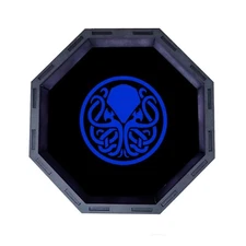 Blue Cthulhu Octagon Wooden Dice Tray, Rolling Tray for D&D Tabletop Board Games