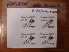 ITALIA 2010 Posta Italiana lire 10 quartina con varietà busta "Oro mancante" **