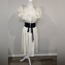 Vintage union made argent fille linen Victorian tea length cottagecore dress S/M