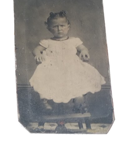 Foto ragazza tipo inchiostro c 1870 fantasma inquietante arrugginito bambino arte guance rosa antica - Foto 4 di 11