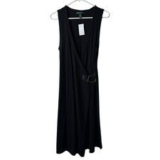 Lauren Ralph Lauren Black 100% Merino Wool Faux Wrap Tank Dress Size Small NWT