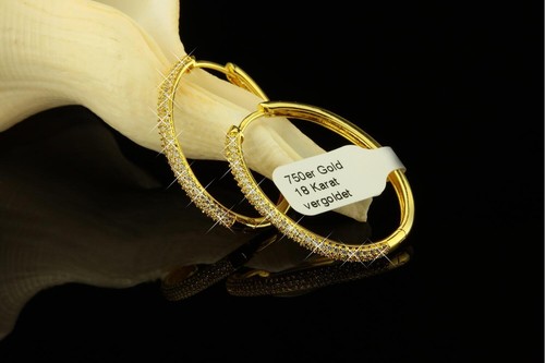 Ohrringe Creolen Zirkonia weiss Echt 750er Gold 18K vergoldet gelbgold O1030-1 - Picture 2 of 9