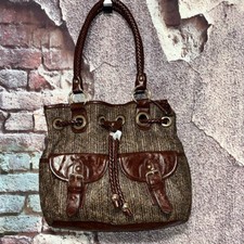 Melie Bianco Lucia Brown Woven Tweed Braided Handbag Hobo Shoulder Bag Nwt