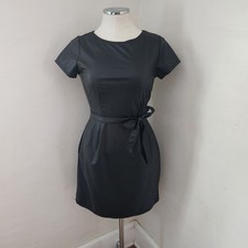 Robin Black Faux Leather Short Sleeve Belted Mini Dress Size 6 EUR 36